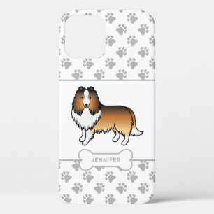 Zandkleurige Sheltie Met Pooten, Hondenbot & Naam iPhone 12 Hoesje
