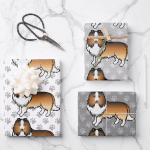 Zandkleurige Shetland Sheepdog Cartoon Hond Patroo Inpakpapier Vel