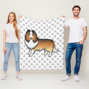 Zandkleurige Shetland Sheepdog Cartoon Hond & Poot Fleece Deken