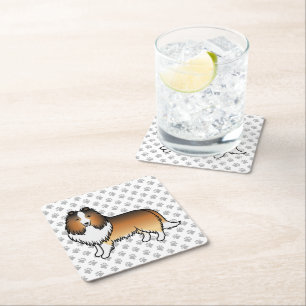 Zandkleurige Shetland Sheepdog Cartoon Hond & Poot Vierkante Kartonnen Onderzetter