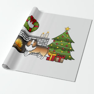 Zandkleurige Shetland Sheepdog Hond In Een Kerst K Cadeaupapier