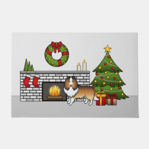 Zandkleurige Shetland Sheepdog Hond In Een Kerst K Deurmat