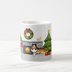 Zandkleurige Shetland Sheepdog Hond In Een Kerst K Koffiemok