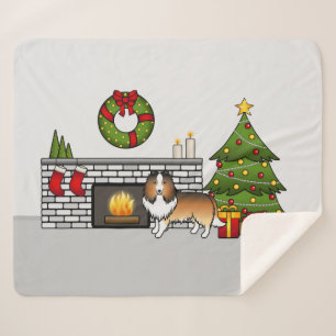 Zandkleurige Shetland Sheepdog Hond In Een Kerst K Sherpa Deken