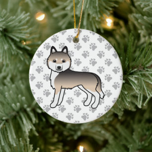 Zandkleurige Siberische Husky Schattige Cartoon Ho Keramisch Ornament
