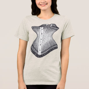 Zandloper Corset Vintage Stijl Zwart en Wit Tri-Blend Shirt