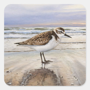 Zandloper op het strand Bird Art Vierkante Sticker