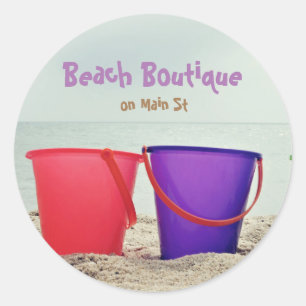 Zandpakjes in de Zand Aangepast Ronde Sticker