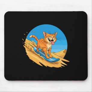 Zandplankrijdende Kat Zomer Surfen Cute Feline Str Muismat