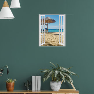 Zandstrand En Zee Raam Uitzicht Poster