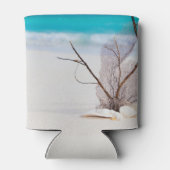 Zandstrand met witte schelpen blikjeskoeler (Achterkant)