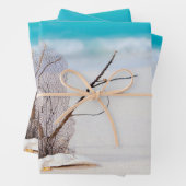 Zandstrand met witte schelpen inpakpapier vel (In situ)