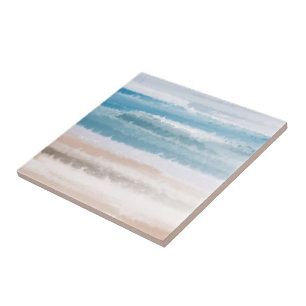 Zandstrand Oceaan Golven Abstract Waterverf Tegeltje