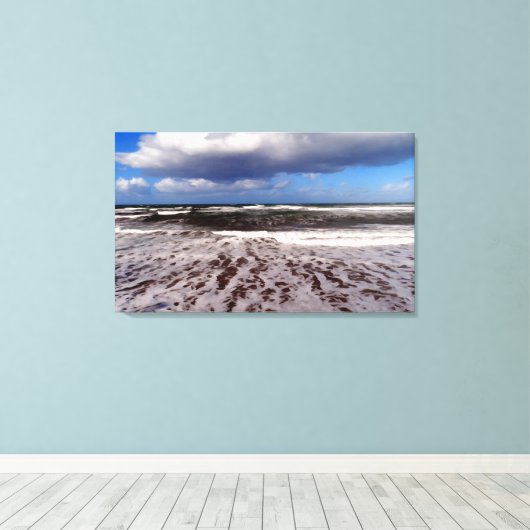 Zandstrand, wolken in de blauwe lucht. schilderen. canvas afdruk (Insitu (Houten vloer))
