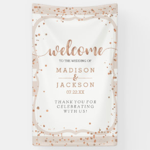 Zandstrepen & Roze Gouden Confetti Trouw Welkom Spandoek