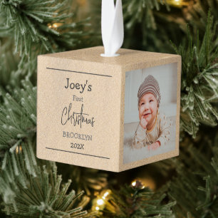 zandthema: baby eerste Kerstmis drie Foto Kubus Ornament