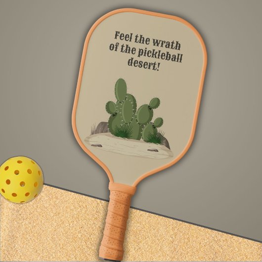 Zandwoestijn met cactussen, voel de toorn pickleball paddle