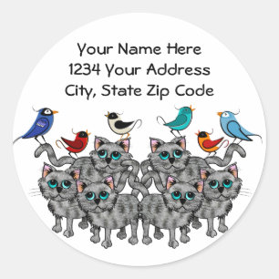 Zang Vogels & Katten Ronde Sticker