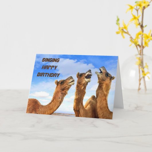 ZANGKAMELEN ZINGEN ** GELUKKIGE VERJAARDAG ** KAART (Gele Bloem)