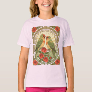 Zangvogels en rode rozen Art Nouveau vintage illus T-shirt