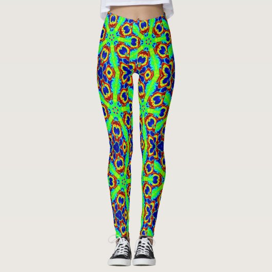 Zany Neon Green Stars Patroon Leggings (Voorkant)