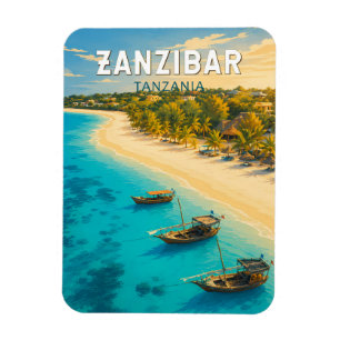 Zanzibar Tanzania Illustratie Reis Kunst Vintage Magneet