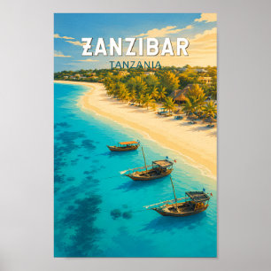 Zanzibar Tanzania Illustratie Reis Kunst Vintage Poster