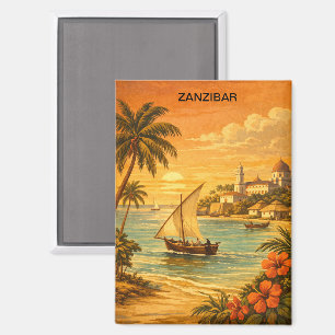 Zanzibar Tropische Vintage Reis Kunst Magneet