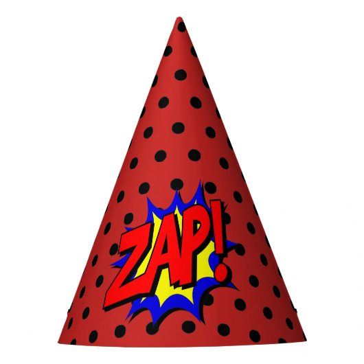 Zap Pop Art Cartoon Superpower Birthday Pet Feesthoedjes (Voorkant)