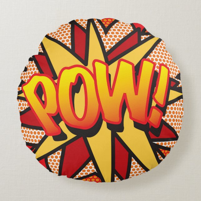 ZAP POW Grappig Cool Modern Trendy Stripboek Rond Kussen (Voorkant)