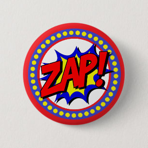 Zap Superhero Cartoon Button