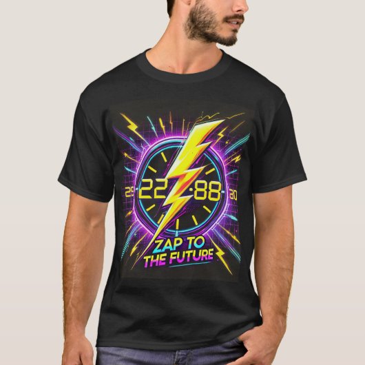Zap to the Future Retro Sci-Fi T-shirt – Neon Ligh (Voorkant)