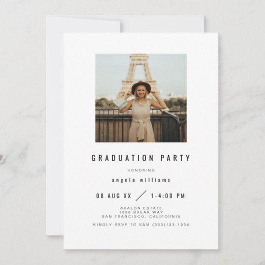 ZARA Modern Afstuderen Invitation with Photo Kaart (Voorkant)
