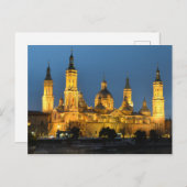 Zaragoza Basilica in het Briefkaart van Nacht (Voorkant / Achterkant)