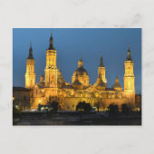 Zaragoza Basilica in het Briefkaart van Nacht (Voorkant)