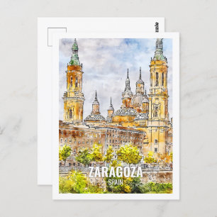 Zaragoza Spanje Beroemde Reisplaats Waterverf Briefkaart