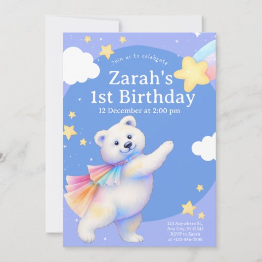 Zarah l'ours polaire dansant - Invitation (Devant)