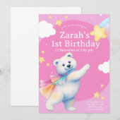 Zarah the Dancing Polar Bear Birthday Invitations (Devant / Derrière)