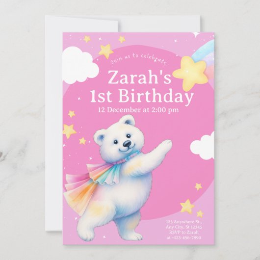 Zarah the Dancing Polar Bear Birthday Invitations Kaart (Voorkant)