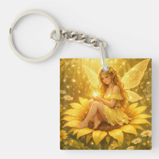 Zarte Elfe auf einer Sonnenblume Sleutelhanger