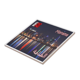 zBH006 MANAMA nacht uitzicht, Bahrein, Azië, Tegeltje