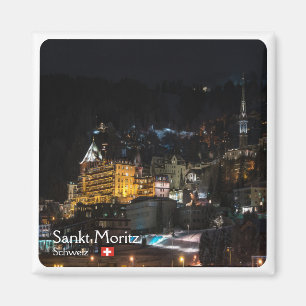 zCH018 SANKT MORITZ bei Nacht Swiss, koelkastmagne Magneet