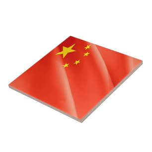 zCN002 Chinese zwaaiende VLAG China, Tegeltje