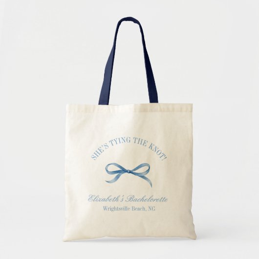 Ze bindt de blauwe knoop Bachelorette Tote Bag (Voorkant)