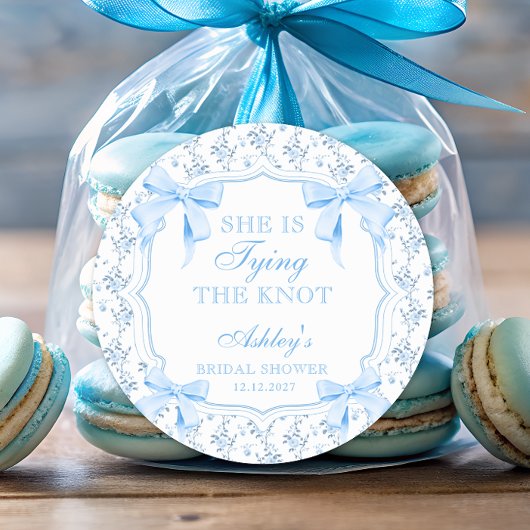 Ze bindt de Blue Bow Knot Ronde Sticker