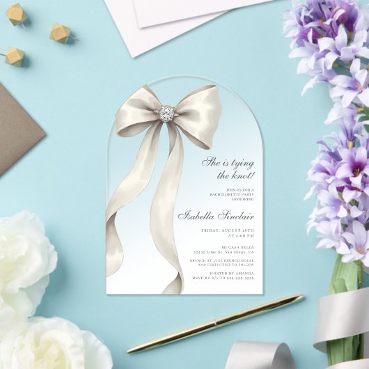 Ze bindt de knoop Bachelorette Arched Acryl Uitnodigingen (Insitu (Huwelijk))