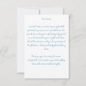 Ze bindt de knoop blauwe lintboog vast bedankkaart (Achterkant)