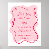 Ze bindt de knoop roze en rode bruids welkom poster (Voorkant)