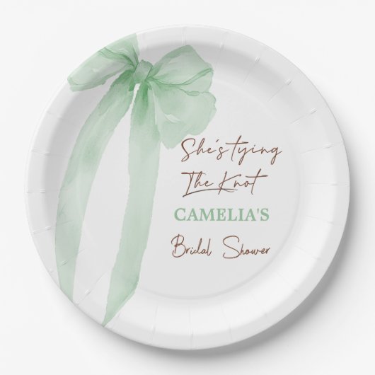 Ze bindt het knoop groene boog Vrijgezellenfeest v Papieren Bordje (Voorkant)