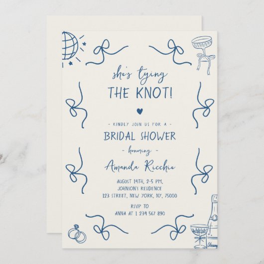 Ze bindt het Knoop Hand getrokken Fun Vrijgezellen Kaart (Voorkant / Achterkant)